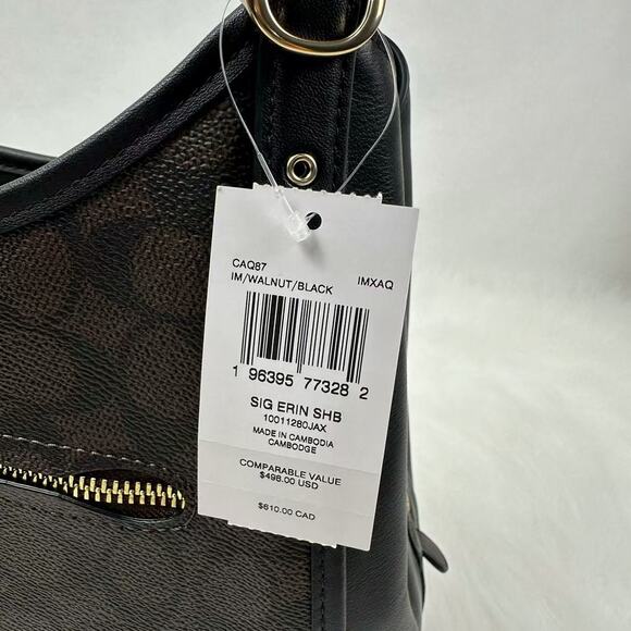 Coach Erin Shoulder Bag In Signature Canvas Gold/Walnut/Black CAQ87 NWT - Picture 6 of 10